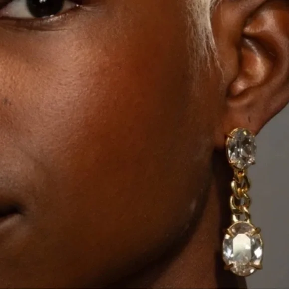 ALEXIS BITTAR • Bonbon Clear Crystal Drop Elegant Edgy Chain Drop Earrings - Picture 4 of 12